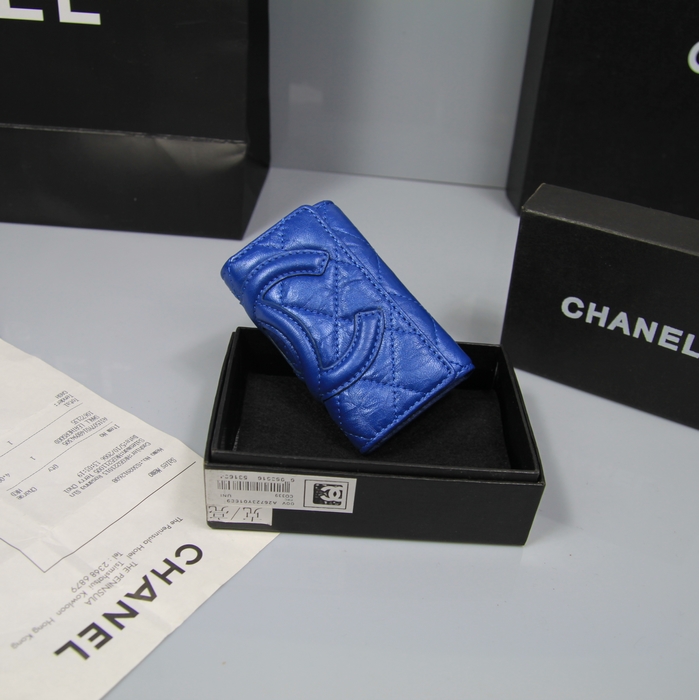 AAA Chanel Leather CC Logo Tri-Fold mini Wallets A26723 Blue Online